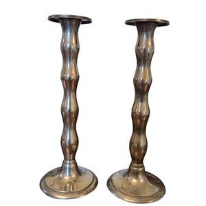 Set of 2 Silver Plated Brass Candlesticks - 12" - Mid Century Modern